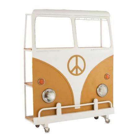 Meuble de bar sur roulettes métal blanc et jaune Nayra