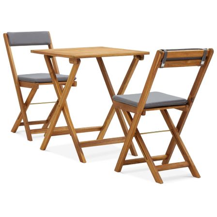 Meuble de bistro pliable 3 pcs et coussins Bois d'acacia solide