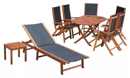 Meuble de jardin acacia foncé et tissu noir Noiro