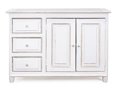 Meuble de rangement 2 portes 3 tiroirs KOLITA - Bois massif blanc patiné