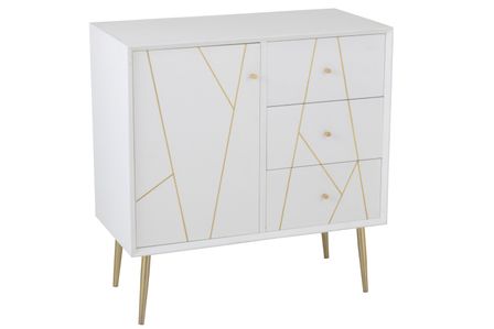 Meuble de rangement 3 tiroirs 1 porte bois blanc Laura L 80 cm