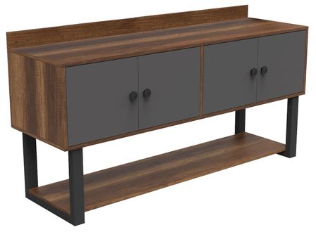 Meuble de rangement 4 portes battantes anthracite et Chêne foncé Kavany