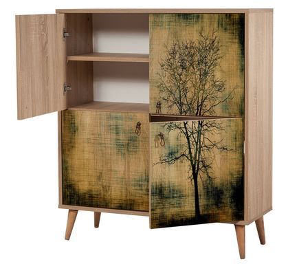 Meuble de rangement 4 portes en bois clair à lamelles Kiza 729