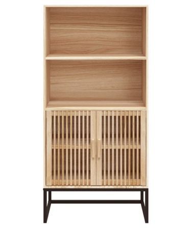 Meuble de rangement haut en bois et métal noir Korenza 60 cm - 2 portes et 2 étagères