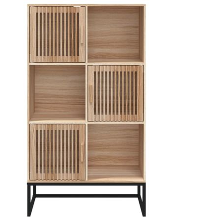 Meuble de rangement haut en bois et métal noir Korenza 70 cm - 3 portes et 3 niches