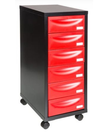 Meuble de rangement sur roulettes 6 tiroirs métal rouge et noir Folia