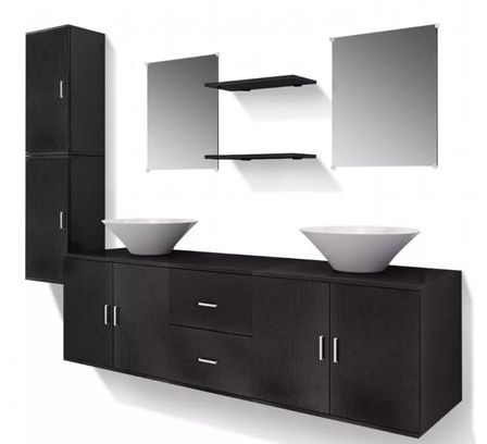Meuble de salle de bain 11 pièces bois laqué noir Val