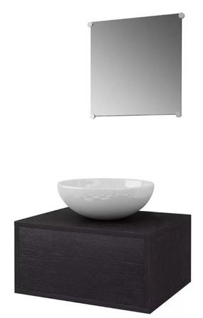 Meuble de salle de bain 4 pièces bois laqué noir Val