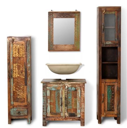 Meuble de salle de bain 4 pièces bois massif recyclé Moust