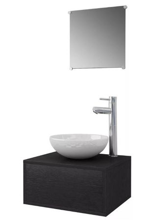 Meuble de salle de bain 7 pièces bois laqué noir Val