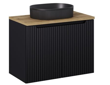 Meuble de salle de bain suspendu 2 portes avec étageres et vasque blanche ovale à poser NOVA 80 cm