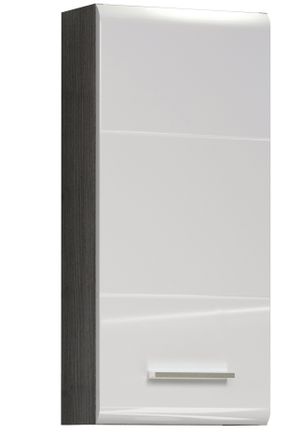 Meuble haut 1 porte blanc brillant et gris foncé Touka 35 cm
