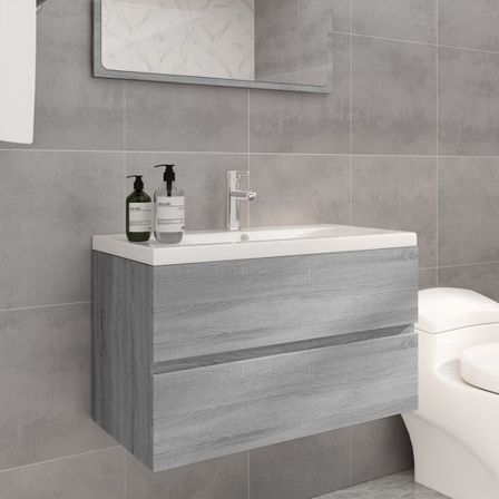 Meuble lavabo avec bassin intégré Sonoma gris Bois d'ingénierie