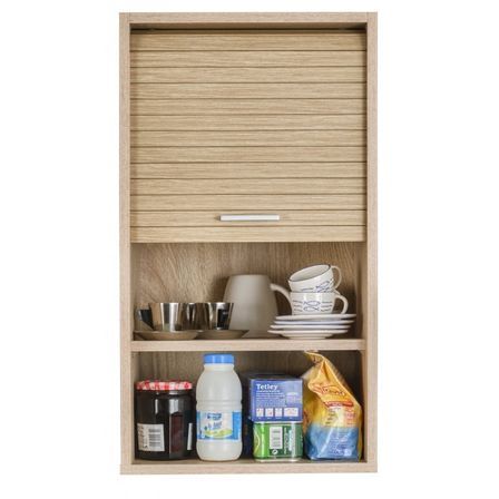 Meuble mural cuisine chêne clair KUMA 40 cm – Élément haut avec rideau et étagères modulables