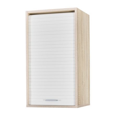 Meuble mural cuisine chêne clair KUMA 40 cm – Élément haut avec rideau et étagères modulables