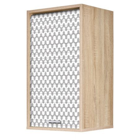 Meuble mural cuisine chêne clair KUMA 40 cm – Élément haut avec rideau et étagères modulables