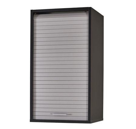 Meuble mural cuisine noir KUMA 40 cm – Élément haut avec rideau et étagères modulables