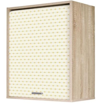 Meuble mural de cuisine chêne clair KUMA 60 cm – Élément haut avec rideau et étagères ajustables