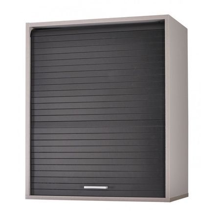Meuble mural de cuisine gris à rideau KUMA 60 cm – Élément haut avec étagères réglables