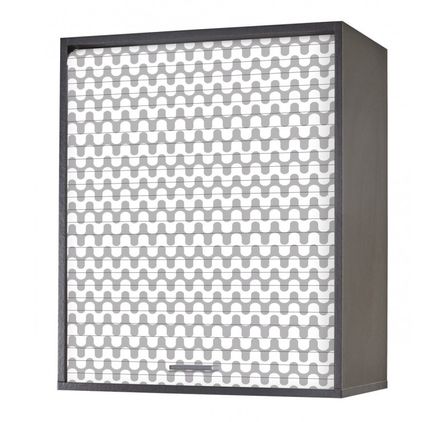 Meuble mural de cuisine noir à rideau KUMA 60 cm – Élément haut avec étagères réglables