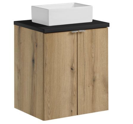Meuble salle de bain suspendu 2 portes NOVA OAK 50 cm avec vasque blanche GAJA