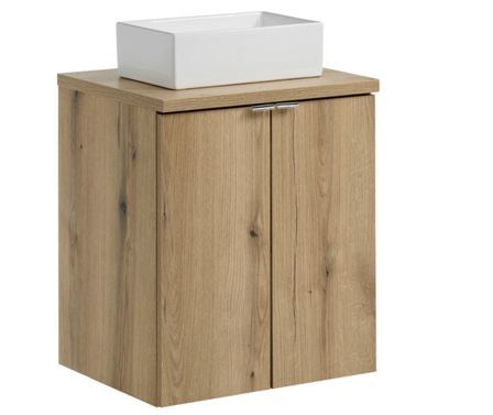 Meuble salle de bain suspendu 2 portes NOVA OAK 50 cm avec vasque blanche GAJA