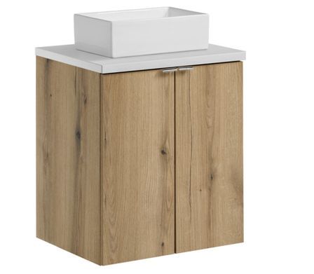 Meuble salle de bain suspendu 2 portes NOVA OAK 50 cm avec vasque blanche GAJA