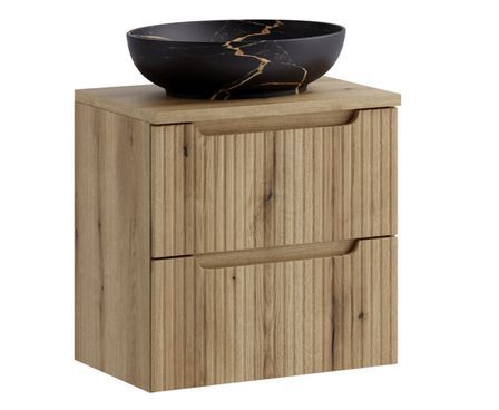 Meuble salle de bain suspendu 2 tiroirs NOVA Chêne naturel 60 cm avec vasque noir doré MONA
