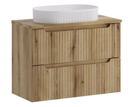 Meuble salle de bain suspendu 2 tiroirs NOVA Chêne naturel 80 cm avec vasque blanche BEYOND – Élégance bois et design contemporain