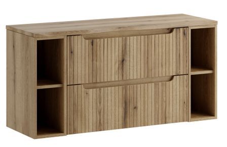 Meuble salle de bain suspendu naturel 120 cm NOVA – 2 tiroirs et 2 étagères