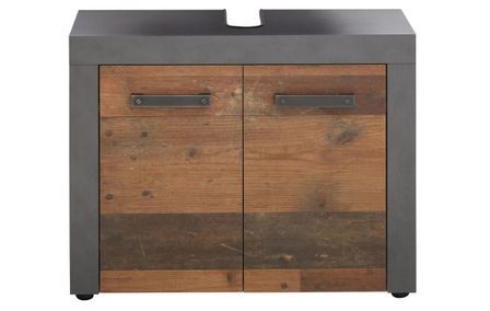 Meuble sous vasque 2 portes mélaminé anthracite et noyer Cali