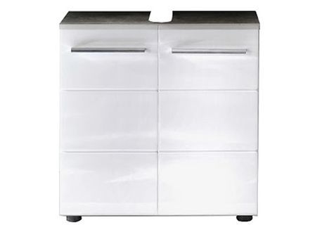 Meuble sous vasque 2 portes mélaminé blanc et gris Lenny