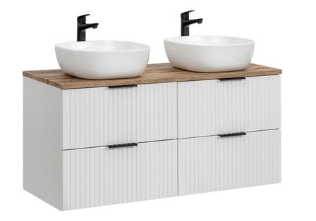 Meuble sous-vasque suspendu 4 tiroirs ADEL 120 cm avec 2 vasques – Design rainuré