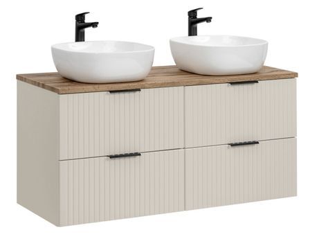 Meuble sous-vasque suspendu 4 tiroirs ADEL 120 cm avec 2 vasques – Design rainuré