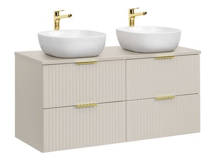 Meuble sous-vasque suspendu 4 tiroirs ADEL 120 cm avec 2 vasques – Design rainuré