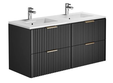 Meuble sous-vasque suspendu 4 tiroirs ADEL 120 cm avec 2 vasques encastrées – Design rainuré