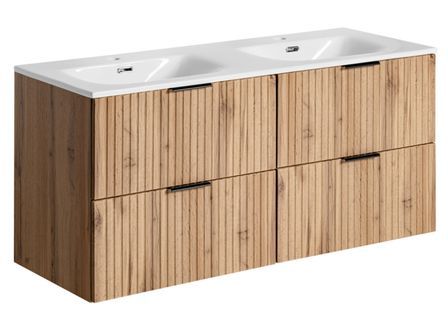 Meuble sous-vasque suspendu 4 tiroirs ADEL 120 cm avec 2 vasques encastrées – Design rainuré