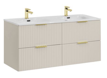 Meuble sous-vasque suspendu 4 tiroirs ADEL 120 cm avec 2 vasques encastrées – Design rainuré