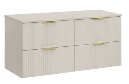 Meuble sous-vasque suspendu 4 tiroirs ADEL 120 cm avec plan de travail – Design rainuré