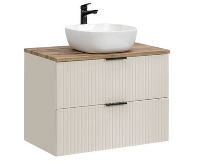 Meuble sous-vasque suspendu ADEL avec plan de travail et vasque à poser – Design rainuré