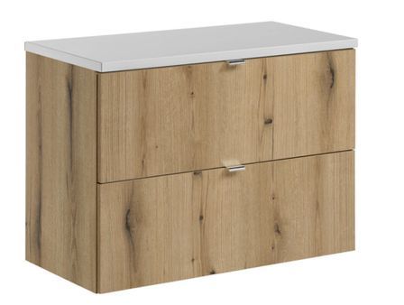 Meuble sous-vasque suspendu NOVA OAK 2 tiroirs avec plan de travail – Naturel et rangement pratique