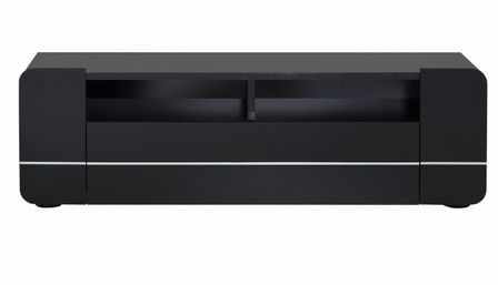 Meuble TV 1 porte 1 niche bois laqué noir Sanow