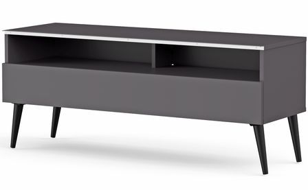 Meuble TV 1 porte 2 niches mélaminé gris Halmstad 120 cm