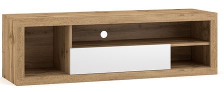Meuble TV 1 porte 3 niches bois naturel et blanc Kopar 140 cm