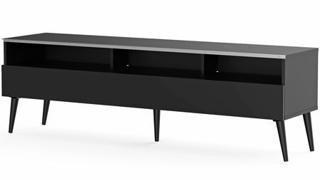 Meuble TV 1 porte 3 niches mélaminé noir Boras 160 cm
