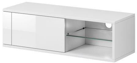 Meuble TV 1 porte blanc et blanc laqué Alka 100 cm