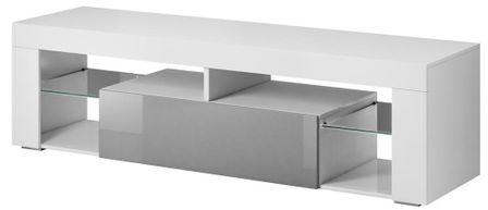 Meuble TV 1 porte blanc mat et gris brillant Kara 140 cm