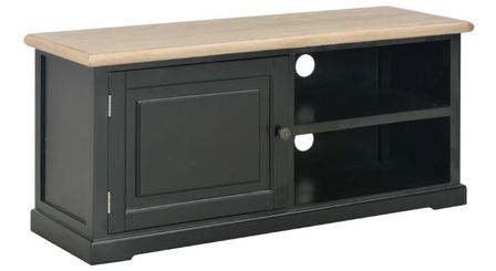 Meuble TV 1 porte bois noir et paulownia clair Pablo