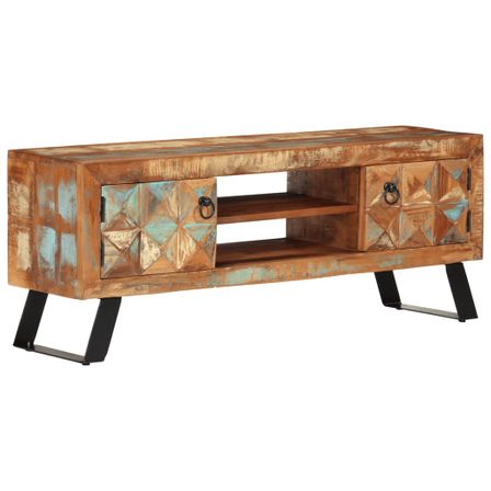 Meuble TV 112x30x45 cm bois massif de récupération