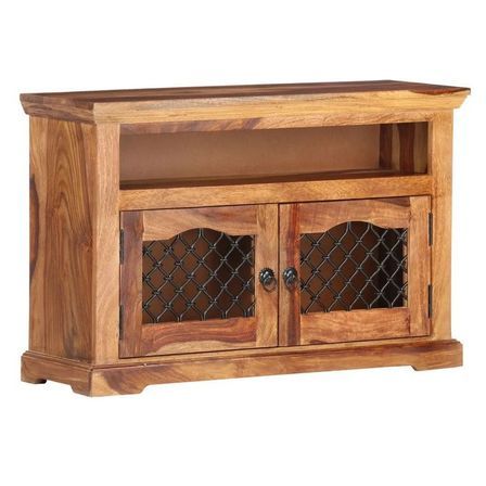 Meuble TV 2 portes 1 niche bois massif foncé Lovar 90 cm